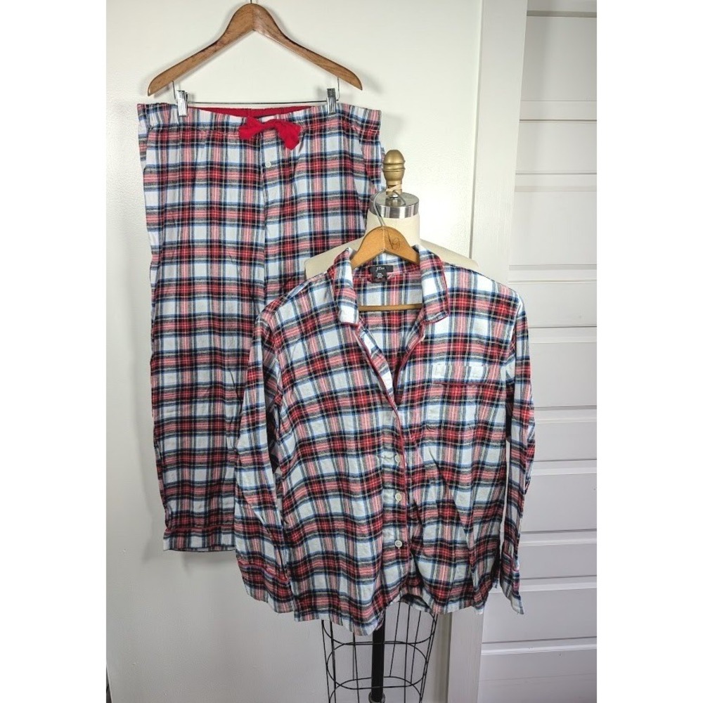 J Crew Pajama Set Womens XXL Stewart Plaid Comfy Winter Holiday Lounge Soft Cozy